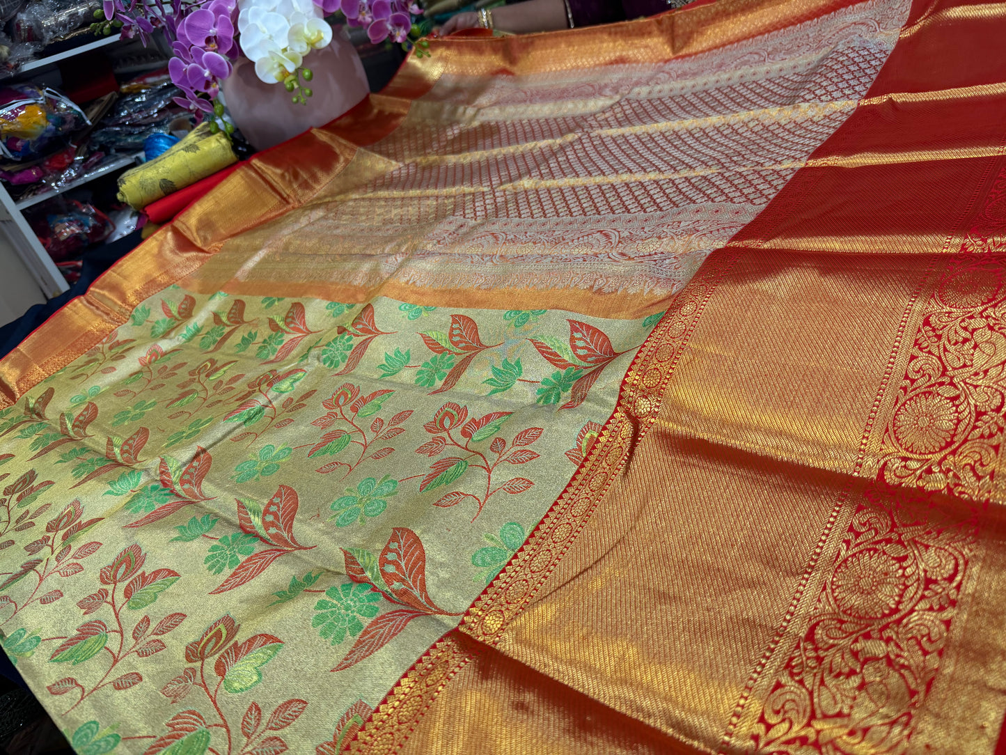 Kanchipuram Pure Silk Saree Bridal Tissue Kanjivaram Sari SPK240