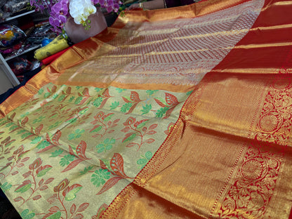 Kanchipuram Pure Silk Saree Bridal Tissue Kanjivaram Sari SPK240