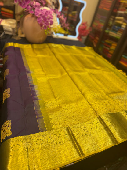 Kanchipuram Pure Silk Saree Purplish Blue Kanjivaram Sari| SPK200