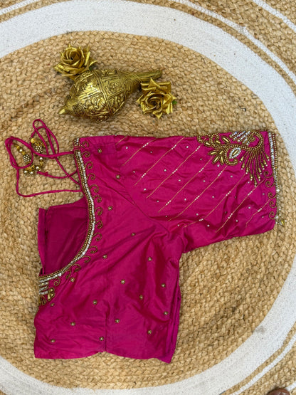 42” XL Size 12 size Aari Worked Sari Blouse Indian Saree Top PinkB150