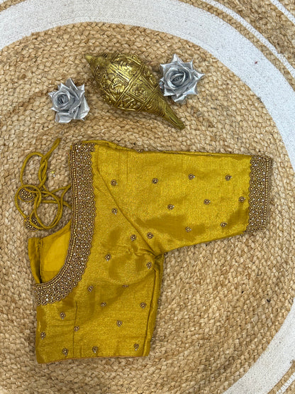 34” XS Aari Worked Sari Blouse Indian Saree Top Silk Gold B118