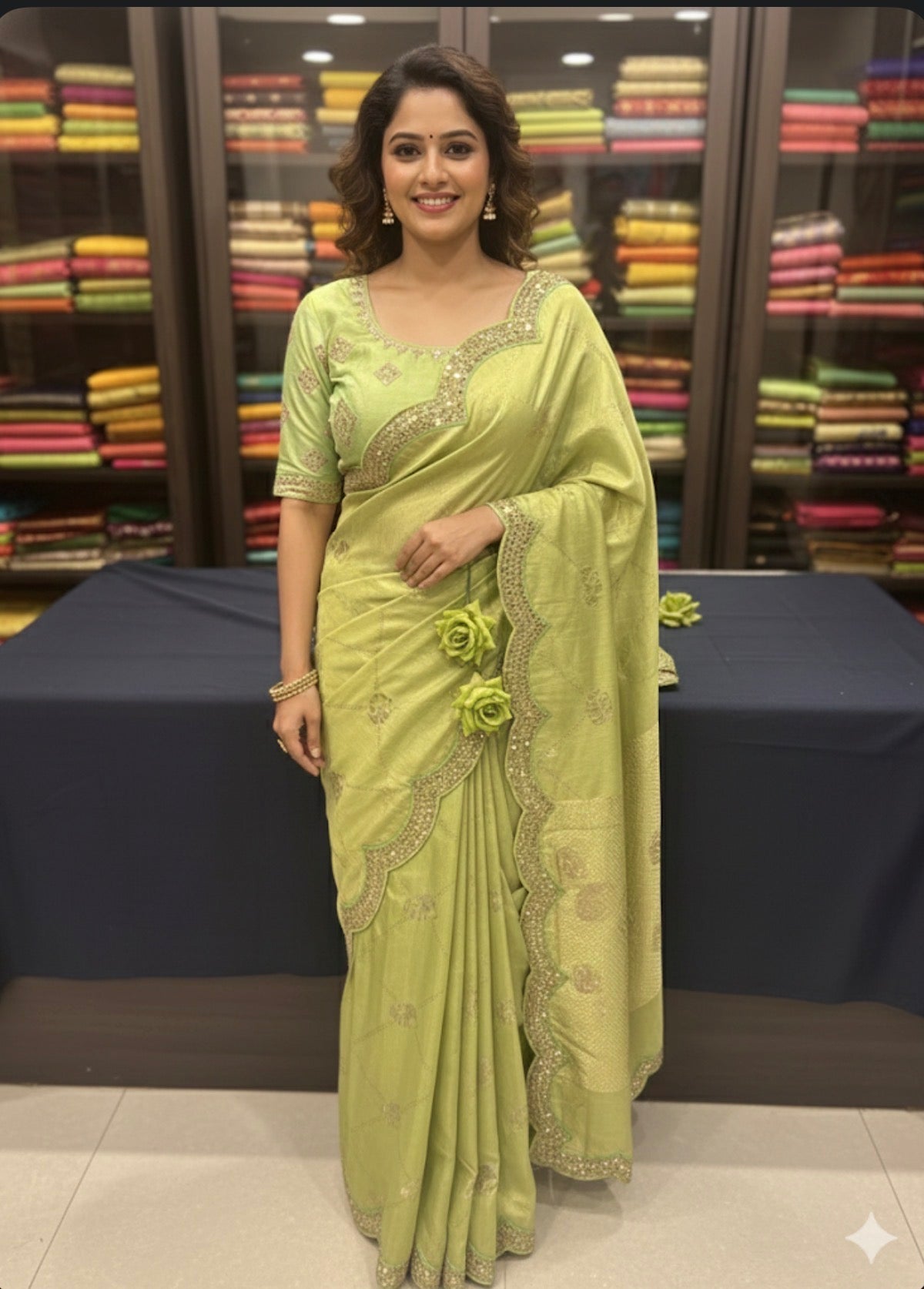 Pastel Green Fancy Party wear Sari Indian Saree Blouse Combo S84