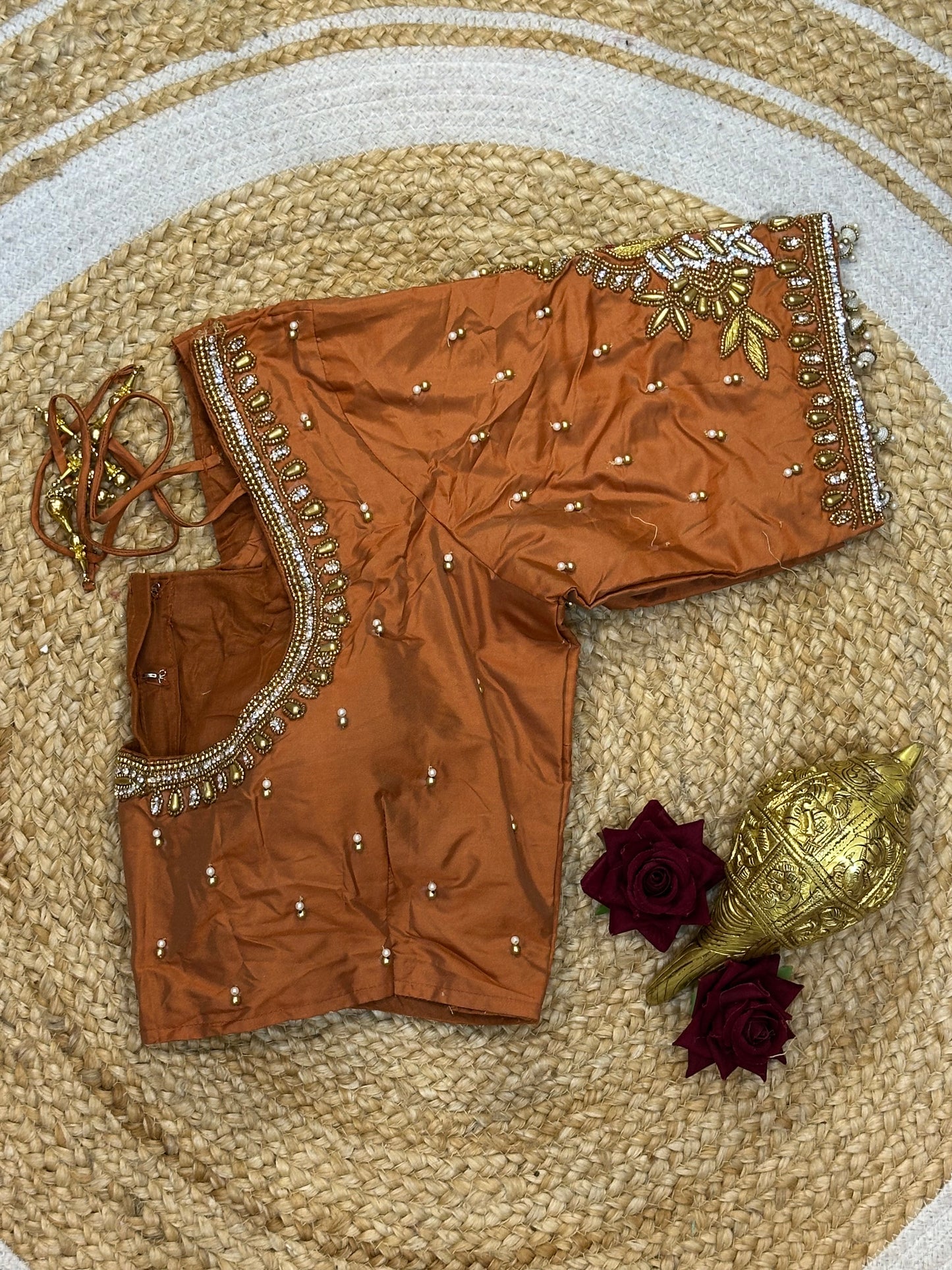 36” Small size Aari Worked Sari Blouse Indian Saree Antique Orange B207