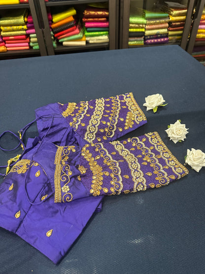 40” Aari hand Worked Sari Blouse Indian Top Choli Silk Purple B20