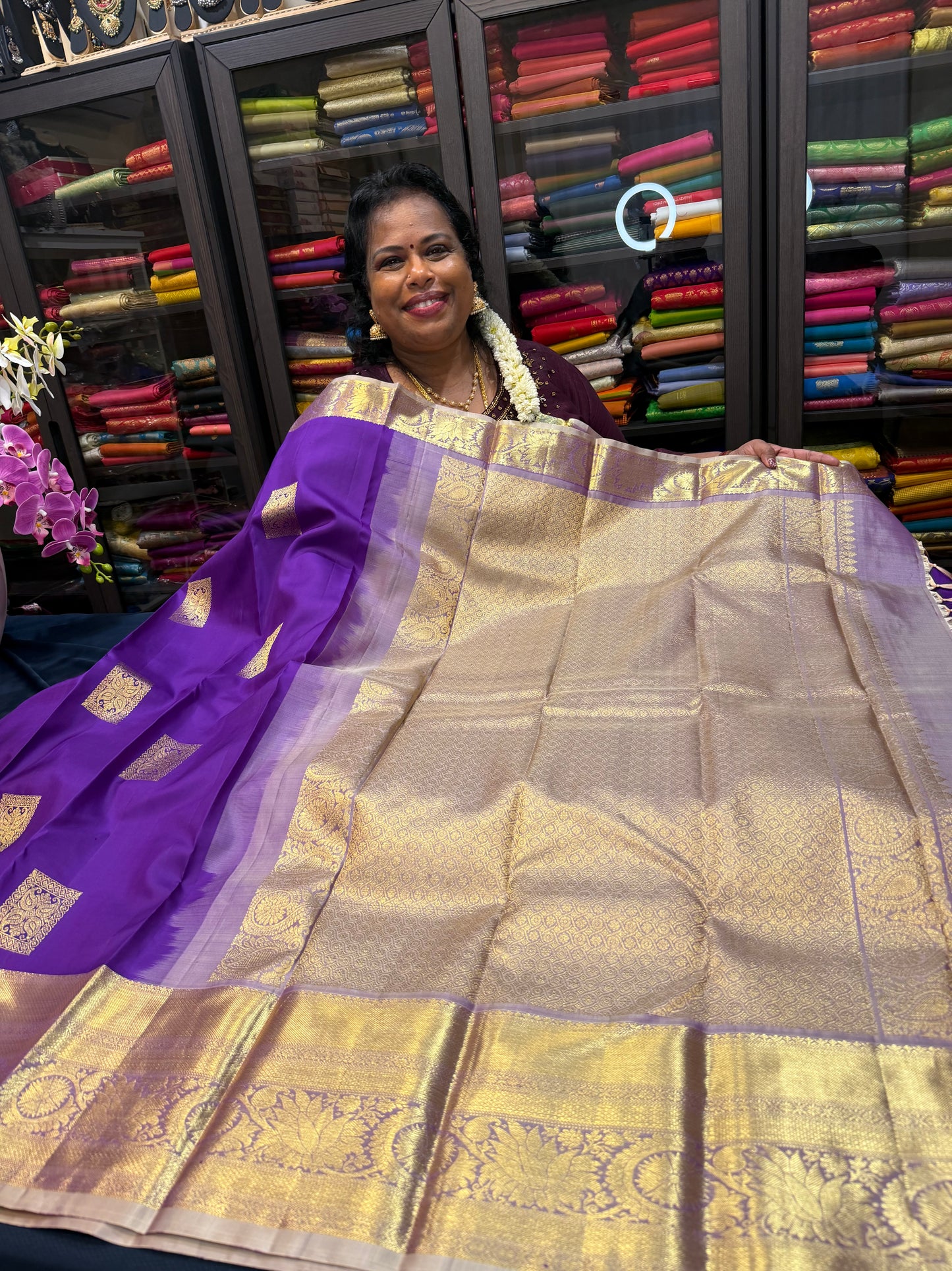 Kanchipuram Pure Silk Saree Bridal Purple Kanjivaram Sari SPK298
