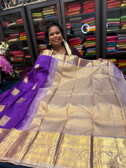 Kanchipuram Pure Silk Saree Bridal Purple Kanjivaram Sari SPK298