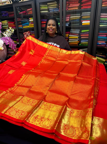 Kanchipuram Pure Silk handloom Saree Indian Kanjivaram Red Sari SPK363
