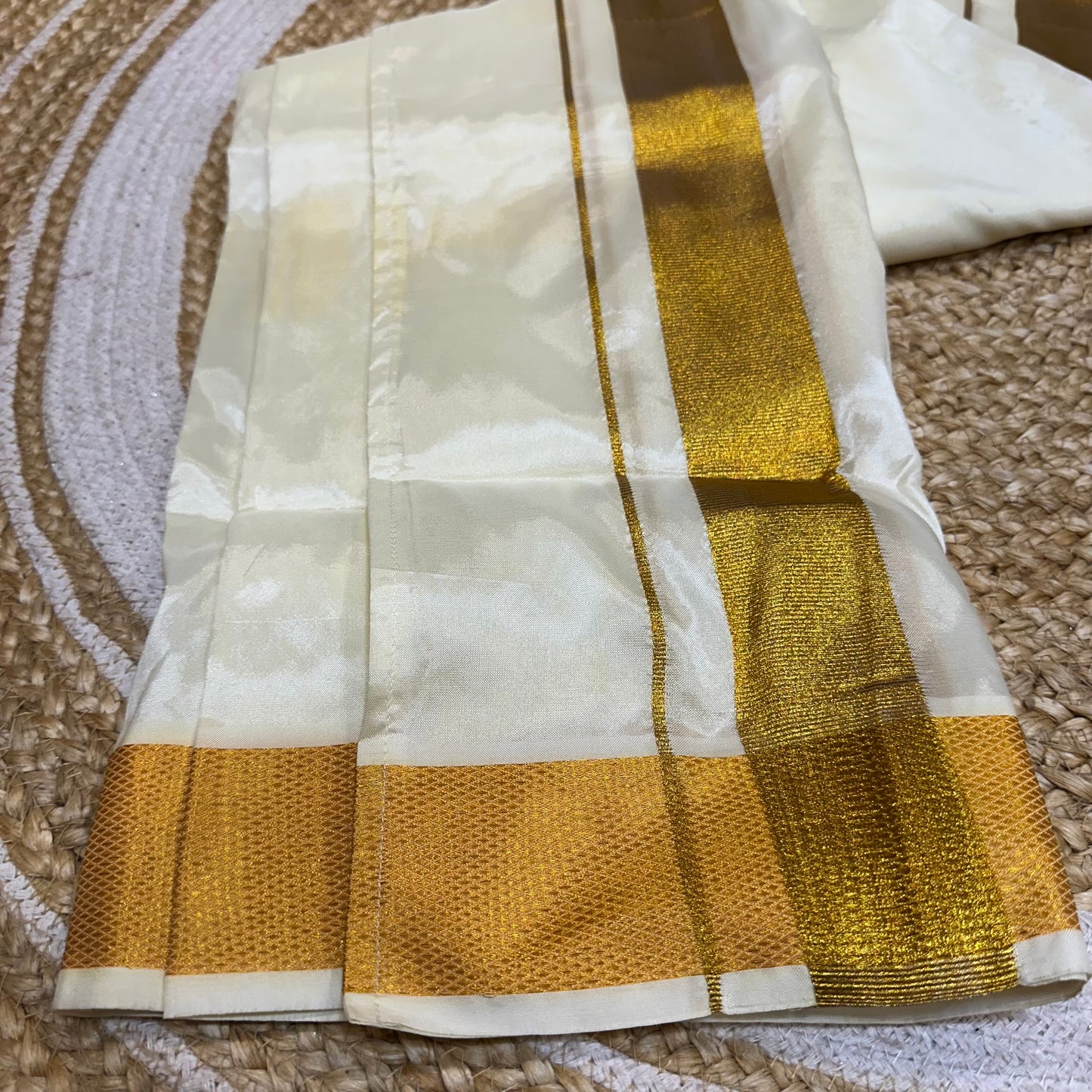 28” 30” Men’s South Indian Vesti Silk Ready to wear Cream Vetti Dhotti V25