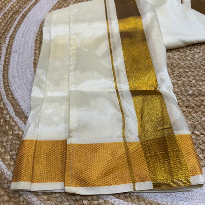 28” 30” Men’s South Indian Vesti Silk Ready to wear Cream Vetti Dhotti V25