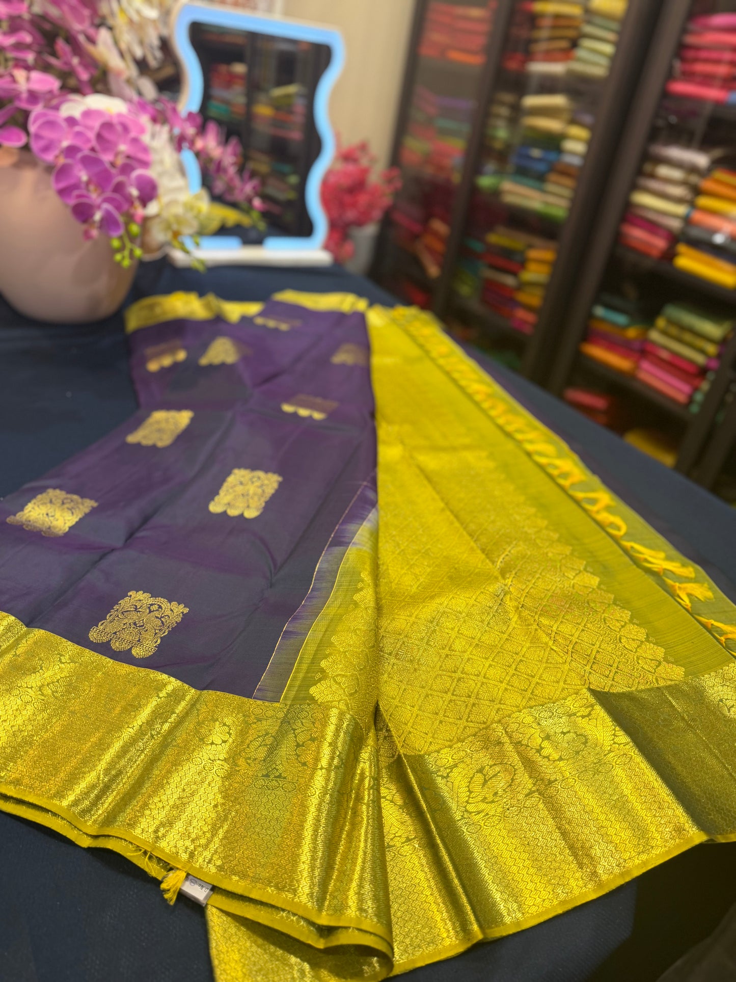 Kanchipuram Pure Silk Saree Purplish Blue Kanjivaram Sari| SPK200