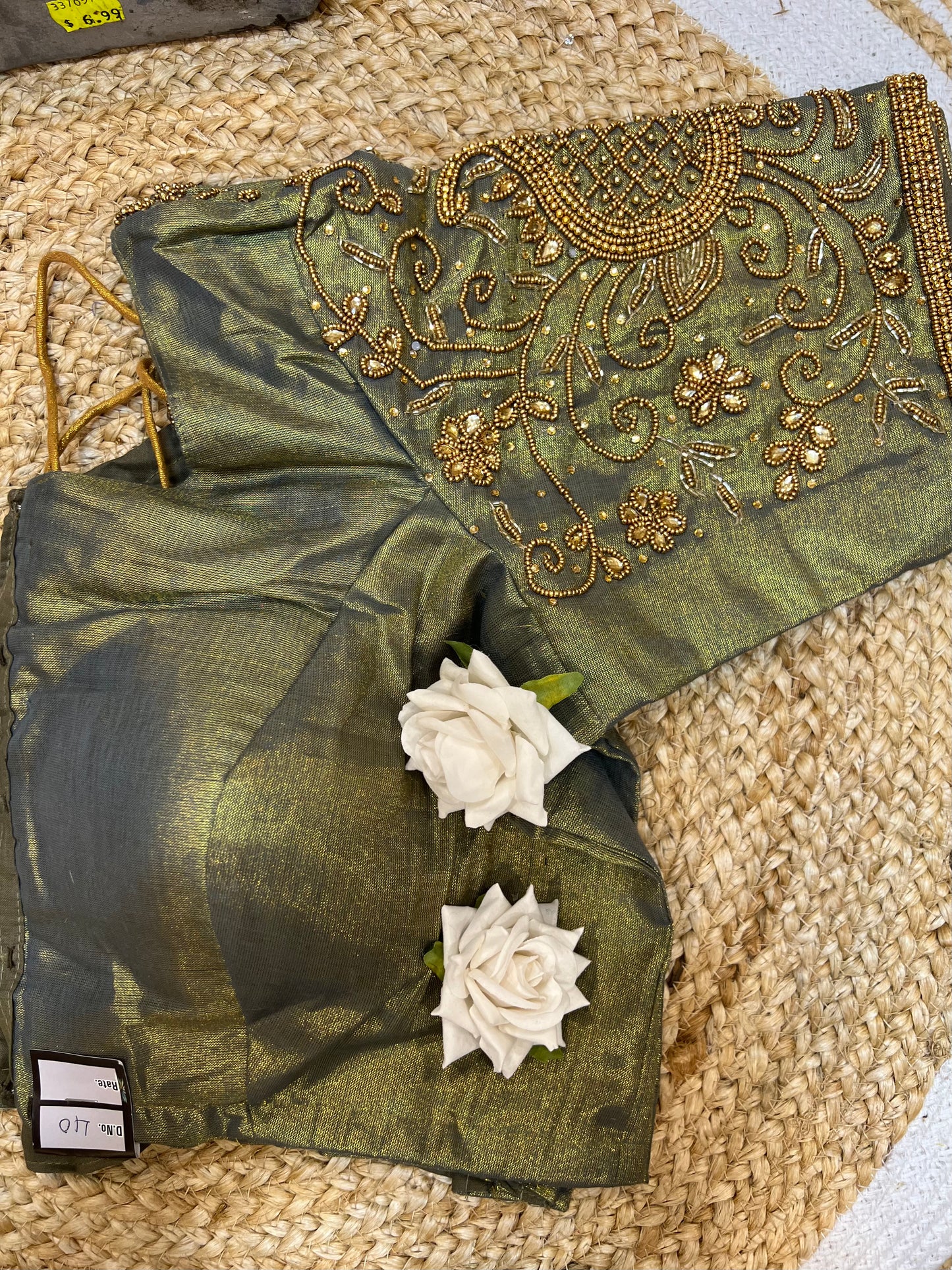 40” Aari hand Worked Sari Blouse Indian Top Choli Silk B27