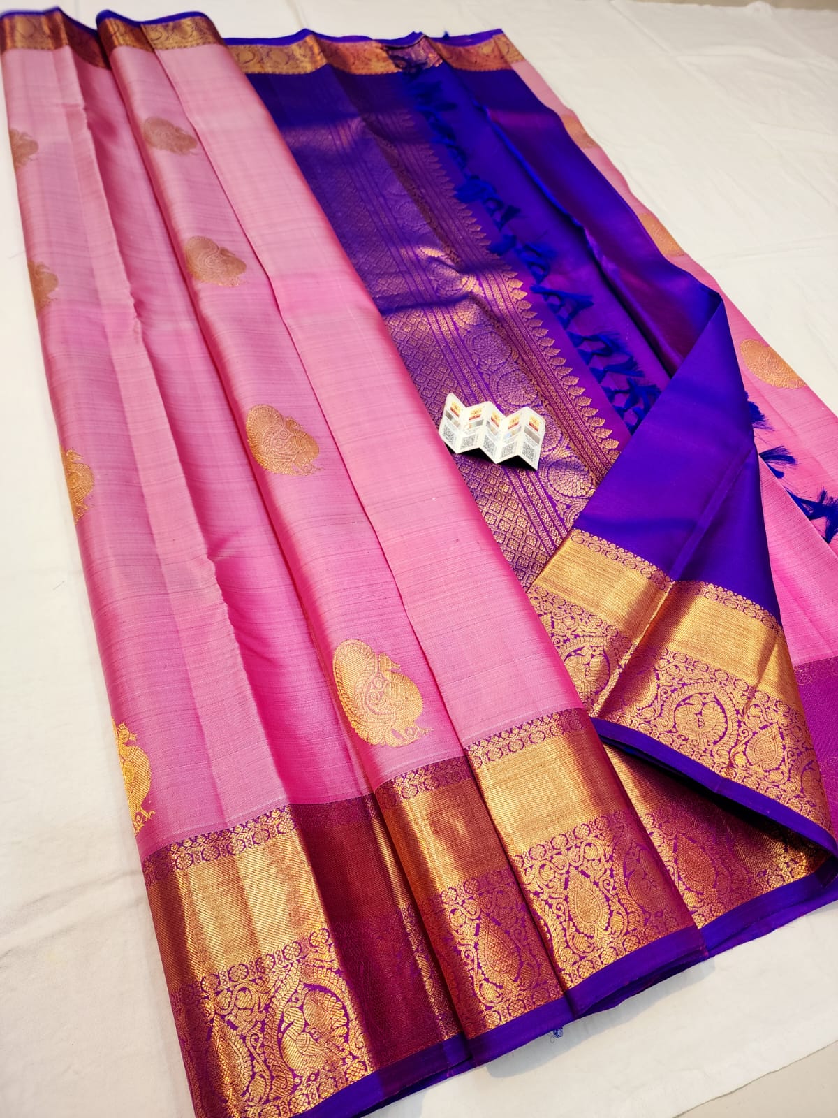 Kanchipuram Pure Silk Saree Bridal Pink Kanjivaram Sari SPK252