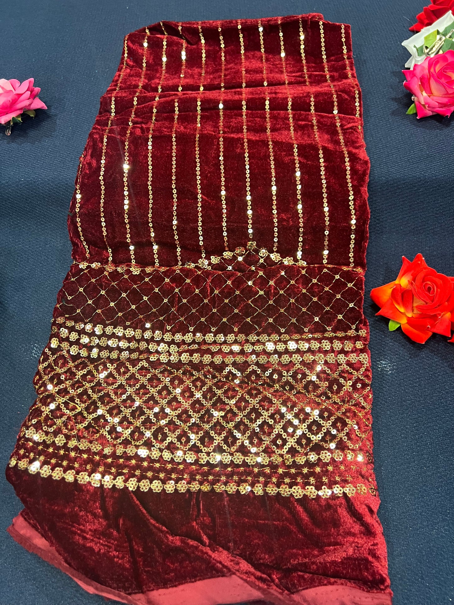 Velvet Blouse material 1 meter Red M5