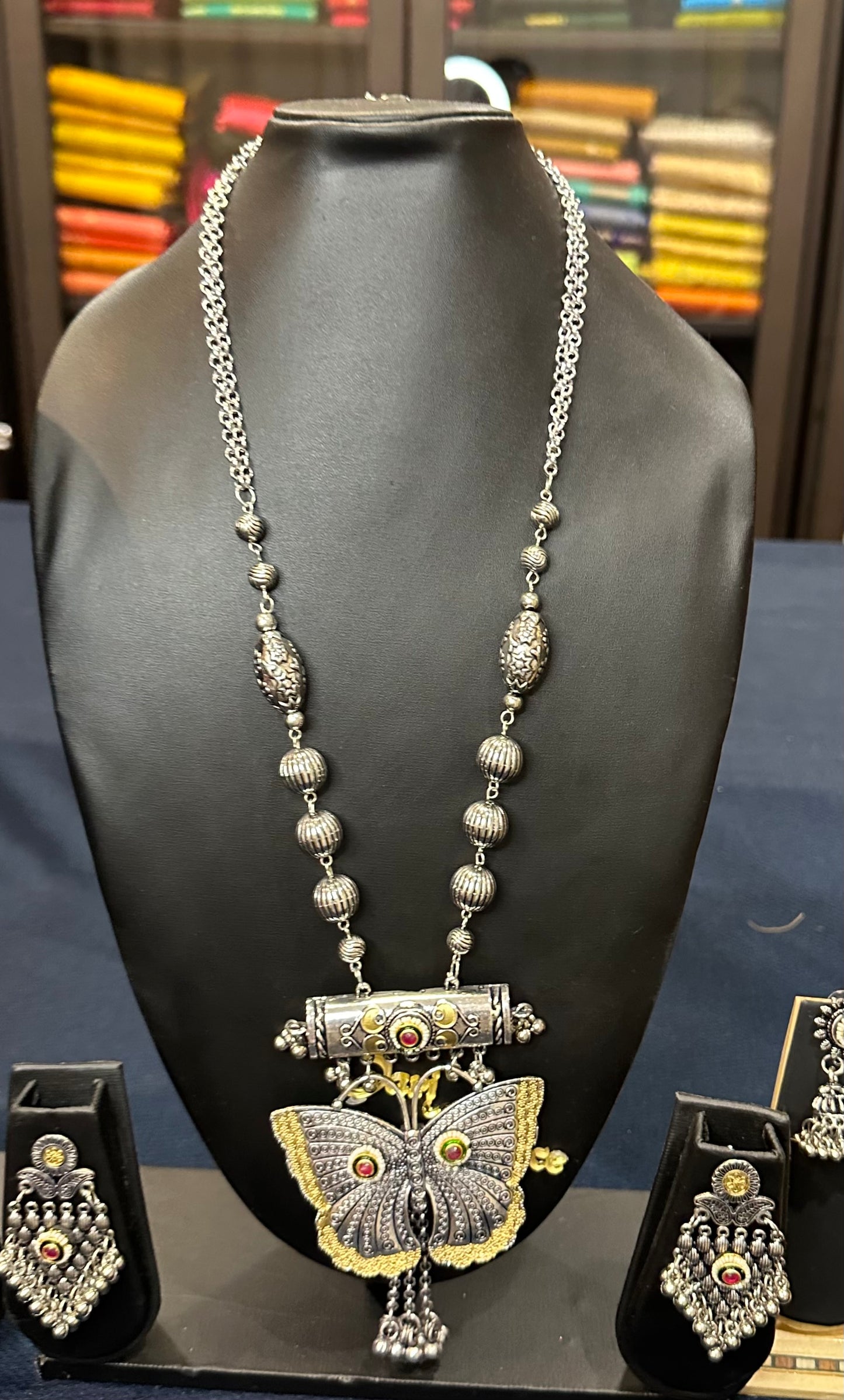Oxidised Silver Necklace & Earrings Indian Jewellery Set Butterfly N80