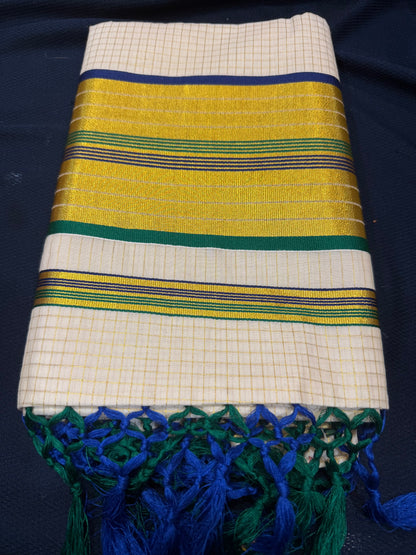 Kerala Vishu Sari Indian hand Printed Kasavu Onam Saree C36 Col 6