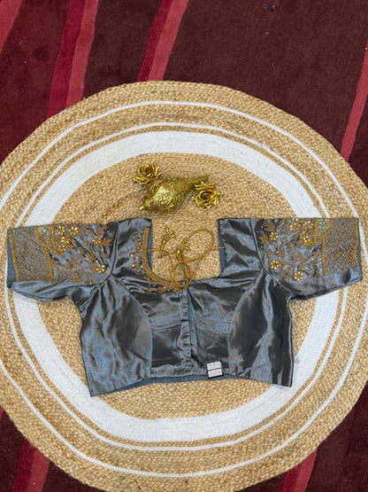 42” XL Size 12 size Aari Worked Sari Blouse Indian Saree Top Metallic Grey B152