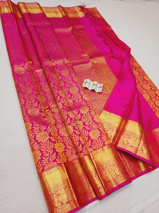 Bridal Kanchipuram Pure Silk Saree Pink & Gold Kanjivaram Sari| SPK118