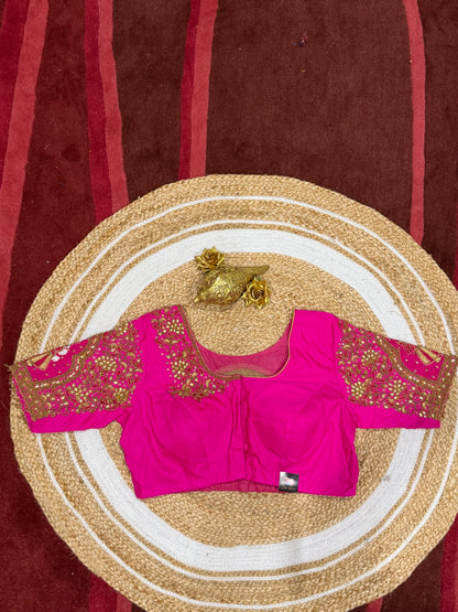 40” L Size 10 size Aari Worked Sari Blouse Indian Saree Top Pink B168