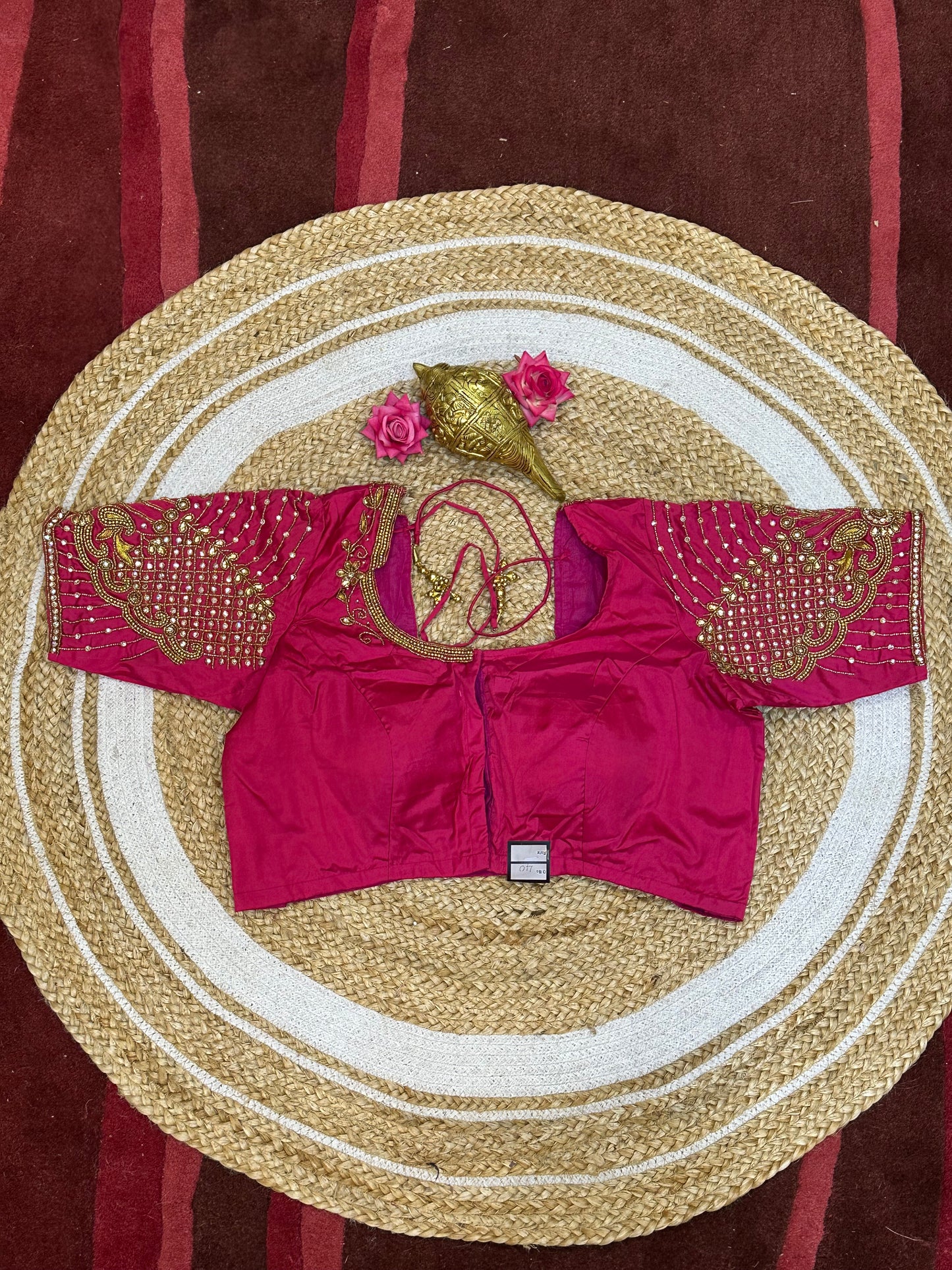 40” Size 10 Aari Worked Sari Blouse Indian Saree Top Silk Pink B100