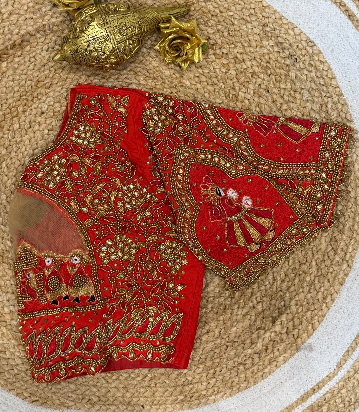 40” L Size 12 size Bridal Aari Worked Sari Blouse Indian Saree Top Red B154