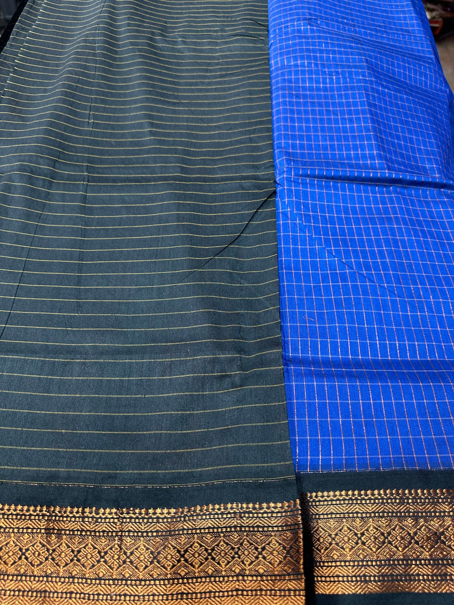 Kalyani Silk Cotton Sari Indian Saree Royal Blue & Black S56