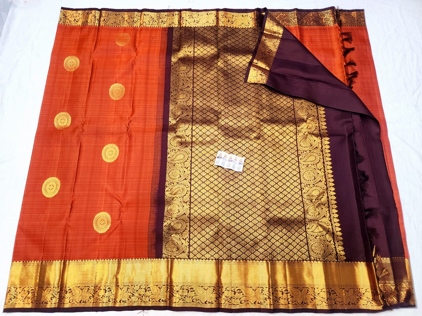 Kanchipuram Pure Silk Saree Bridal Rusty Orange Kanjivaram Sari SPK288