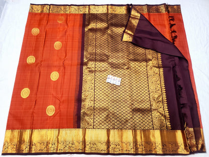 Kanchipuram Pure Silk Saree Bridal Rusty Orange Kanjivaram Sari SPK288
