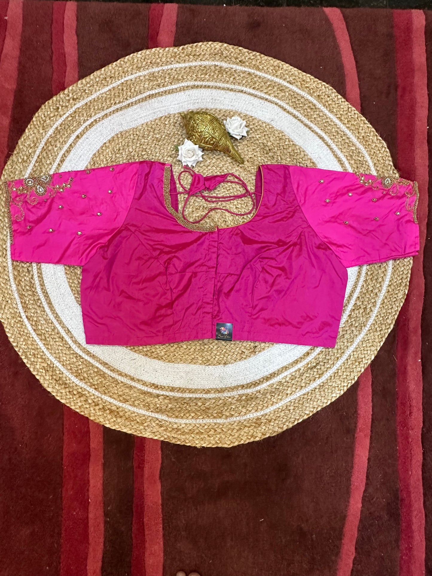 50” Size 20 Aari Worked Sari Blouse Indian Saree Top Silk Pink B63