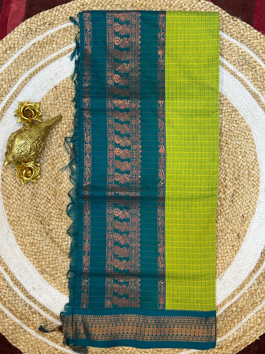 Kalyani Silk Cotton Sari Indian Saree Lime Green & Teal S53