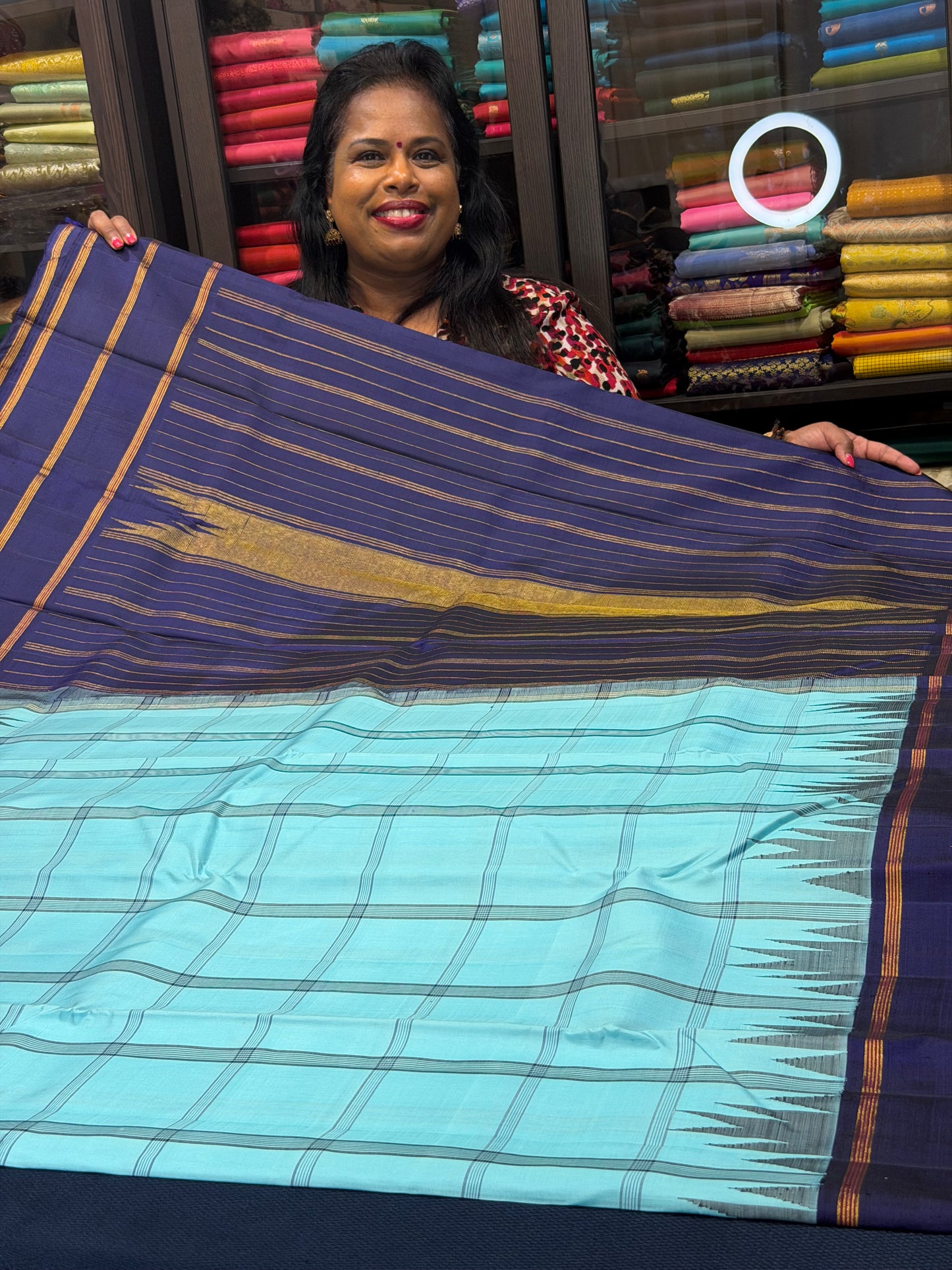 2g Gold Kanchipuram Pure Silk Saree Blue Vintage Kanjivaram Sari SPK212