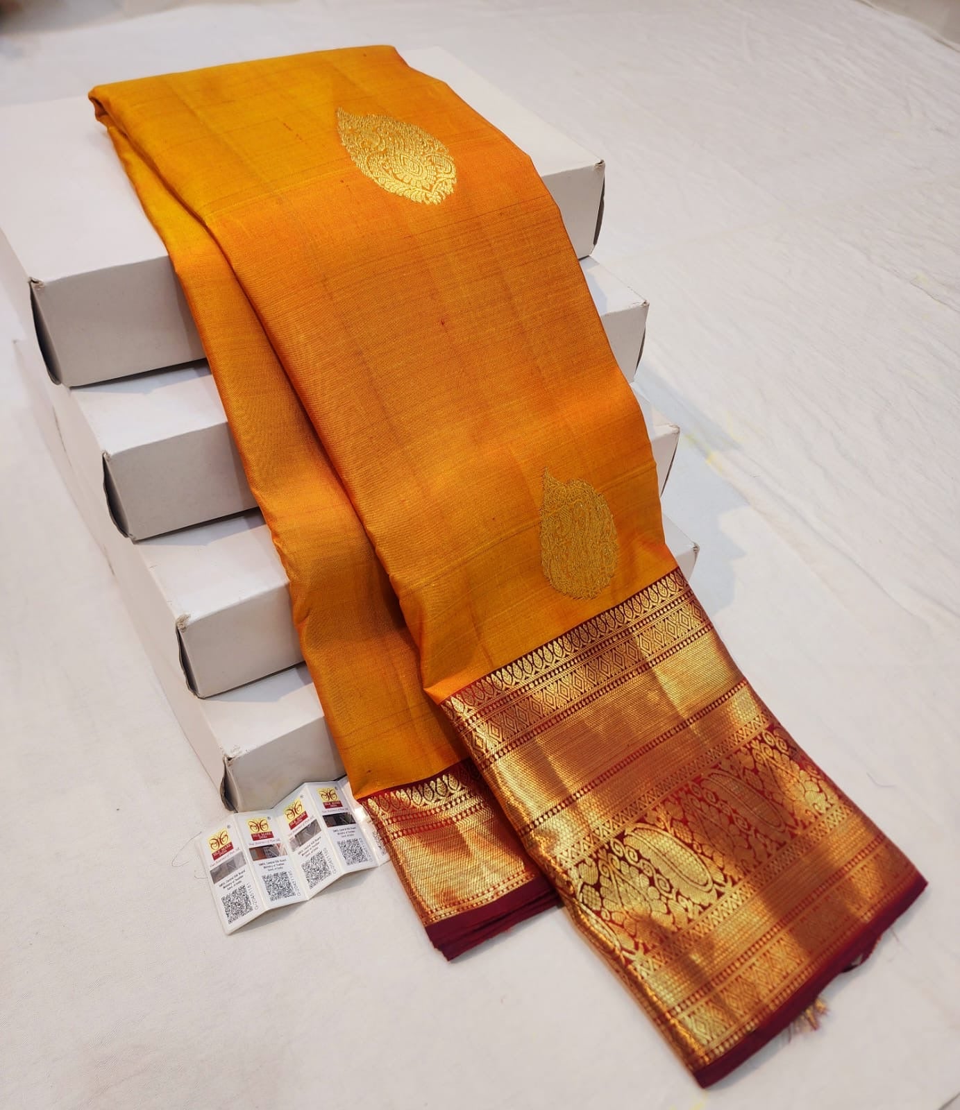 Kanchipuram Pure Silk Saree Bridal Mango Yellow Kanjivaram Sari SPK292