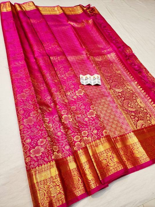 Kanchipuram Pure Silk Saree Bridal Pink Kanjivaram Sari SPK267