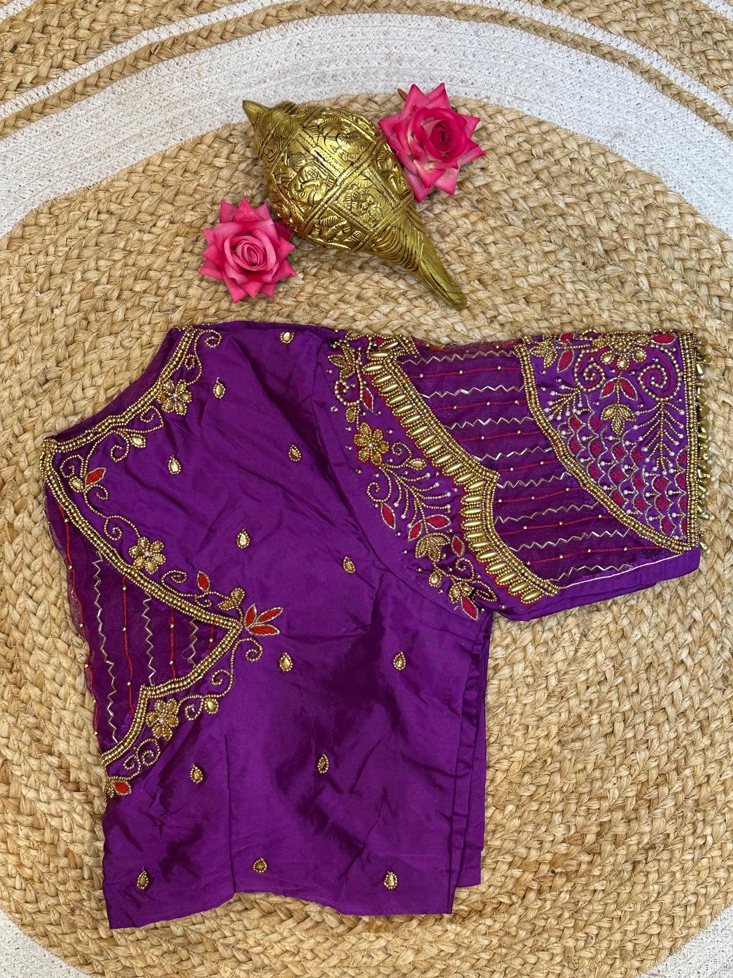 40” Size 10 Aari Worked Sari Blouse Indian Saree Top Silk Purple B98