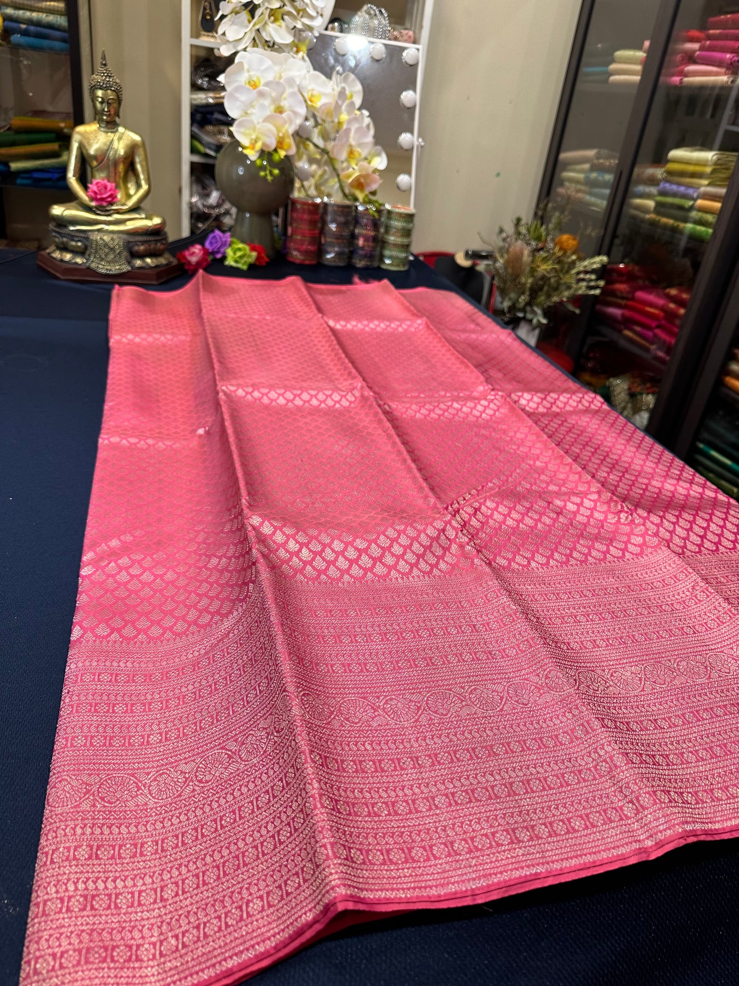 Kerala style Kanchipuram Pure Silk Pink Saree Matt Zari Kanjivaram Sari| SPK136