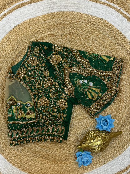 38” M Size 8 Aari Worked Sari Blouse Indian Saree Top Green B181