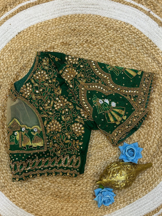 38” M Size 8 Aari Worked Sari Blouse Indian Saree Top Green B181