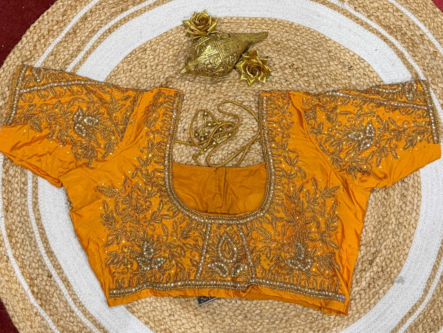 42” XL Size 12 size Aari Worked Sari Blouse Indian Saree Top Mango Yellow B169