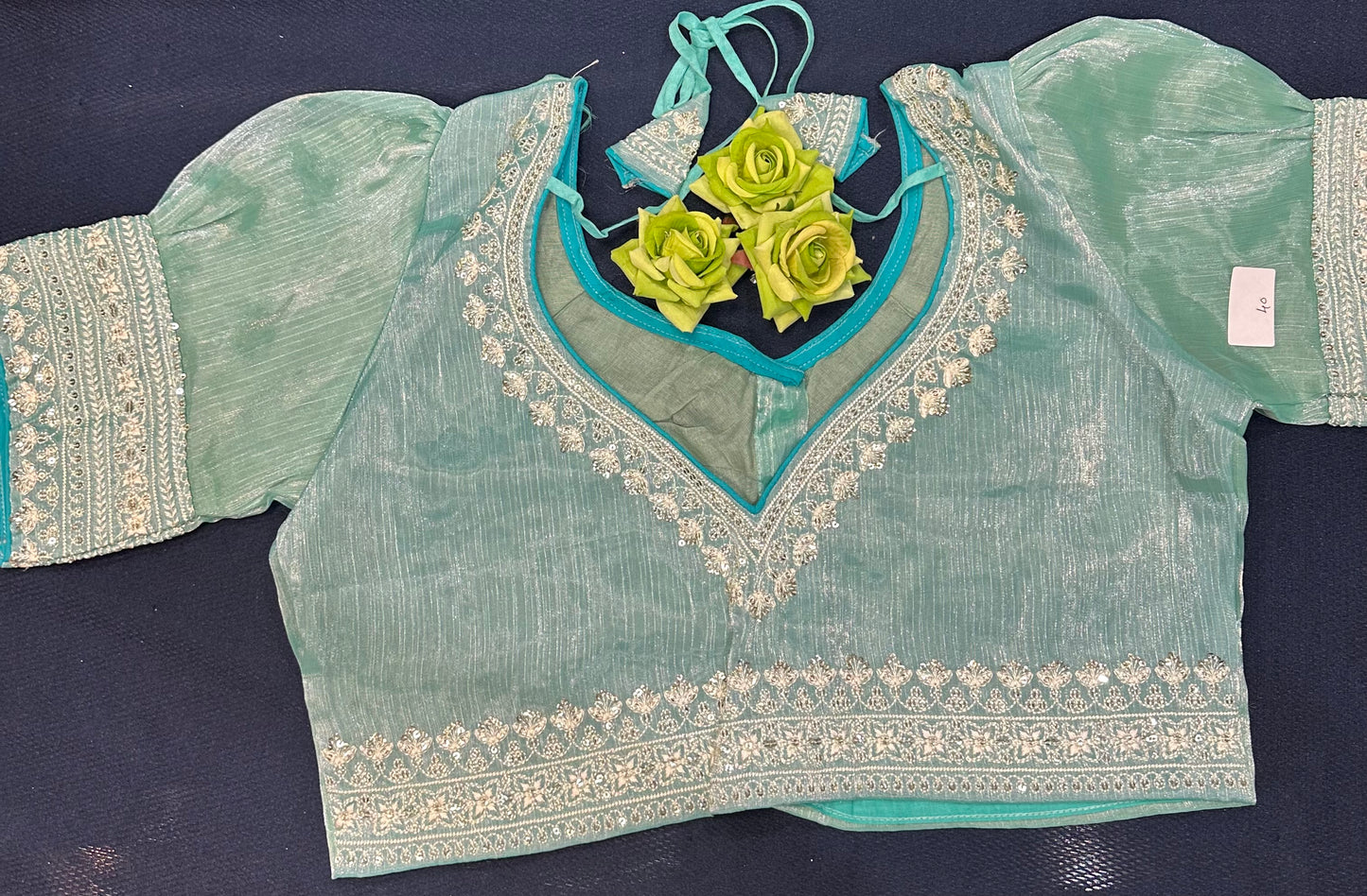 Teal Sari Blouse Indian Saree Top Worked Choli B425