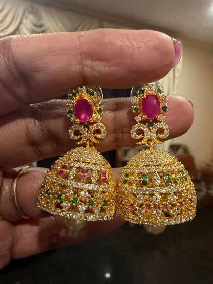 Multi Jumka Jhumka AD Indian Earrings Jimikki Kammal Indian Jewellery E21