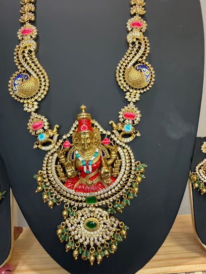 South Indian Brass Temple Jewellery Haram Necklace & Earrings Set N85