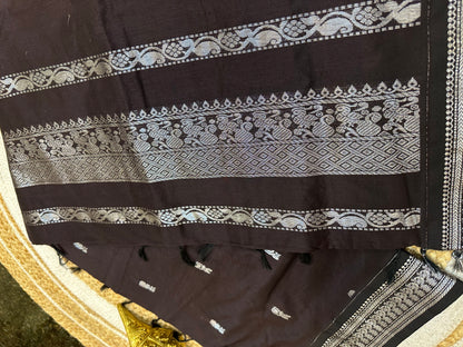Brown Silver Kalyani Silk Cotton Traditional Sari South Indian Saree S140
