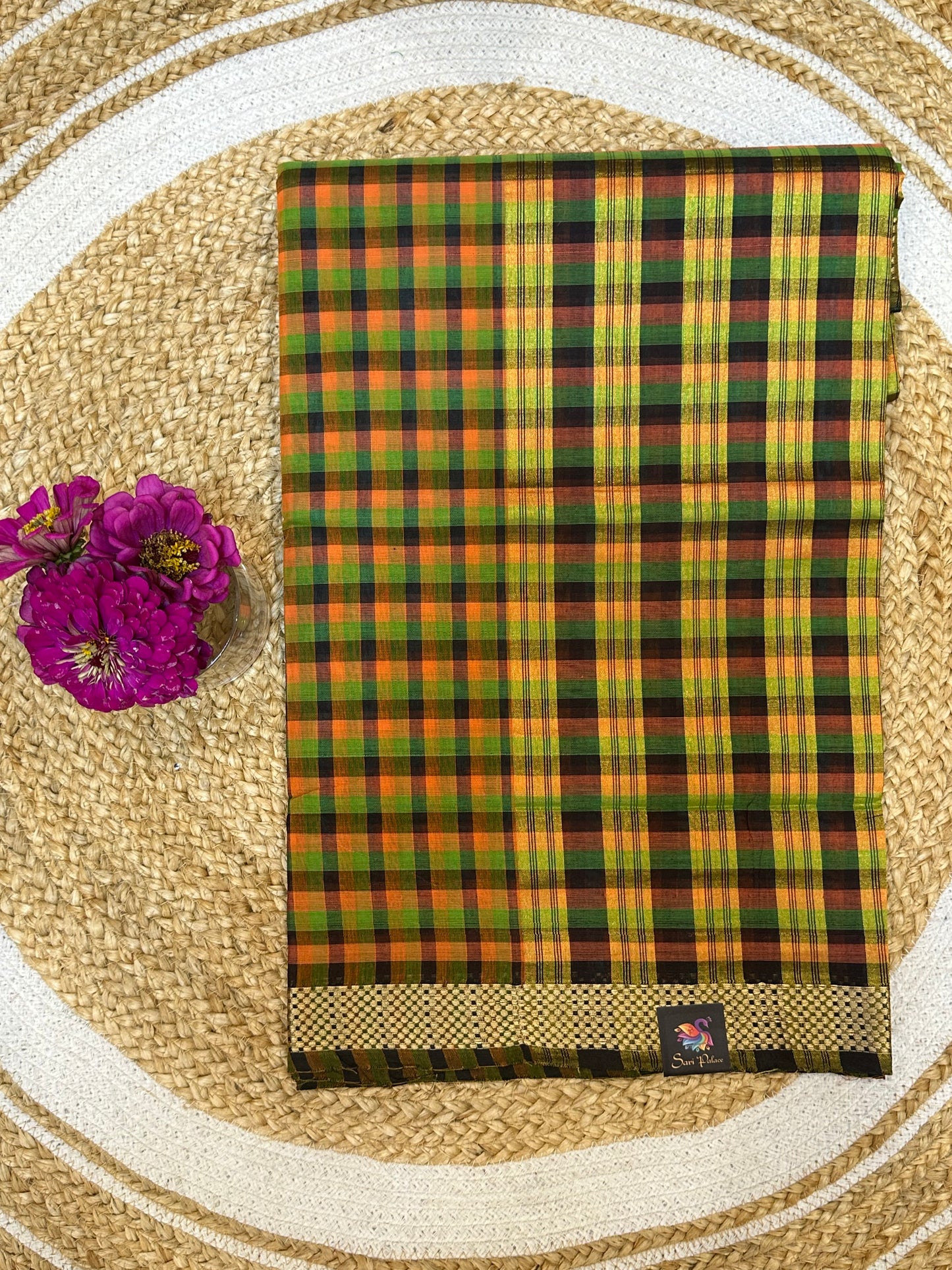 Sungudi Cotton Sari checked Indian Saree S63