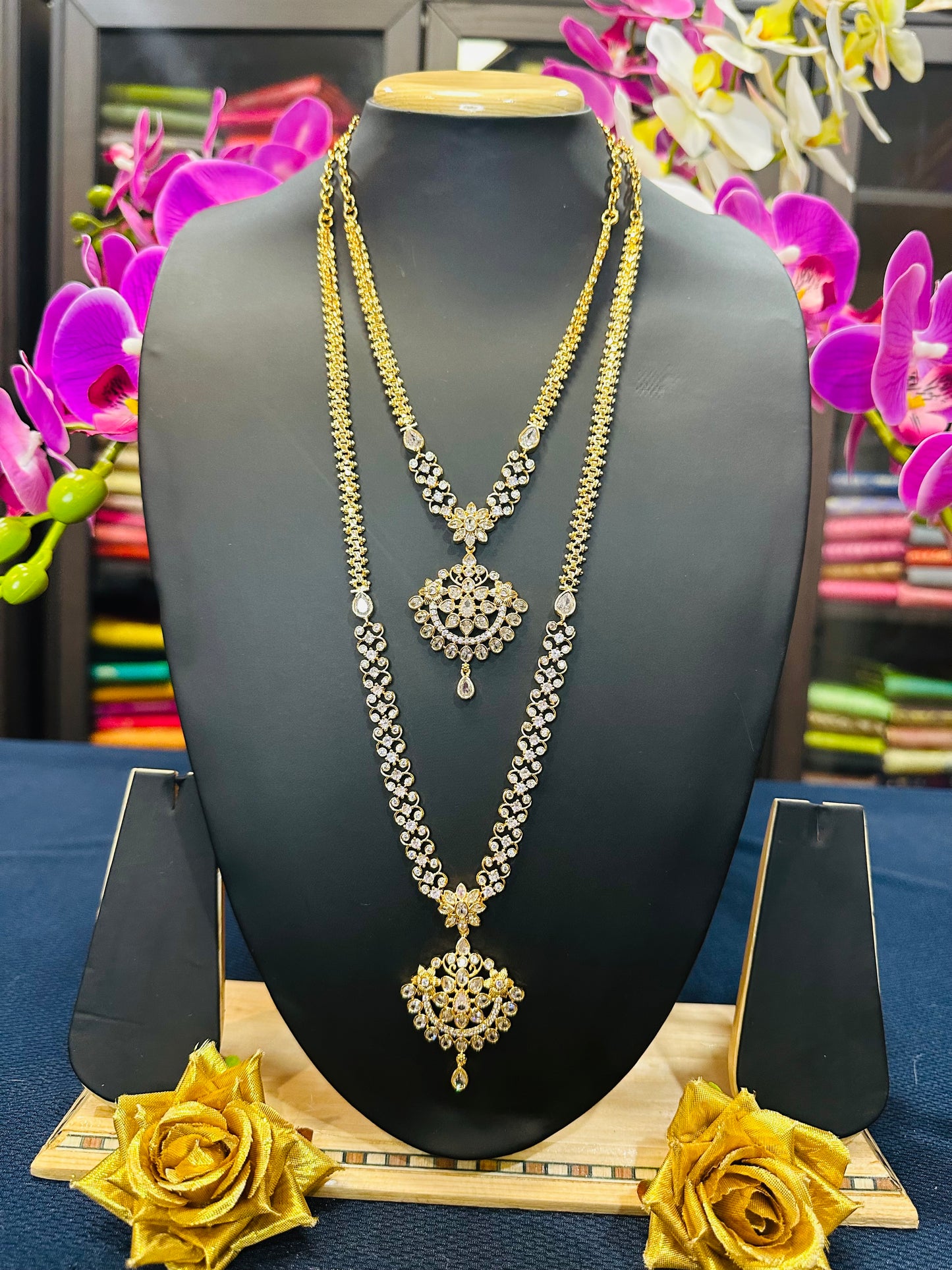 Forming Gold Temple Indian Necklace Addiyal Jewellery N43