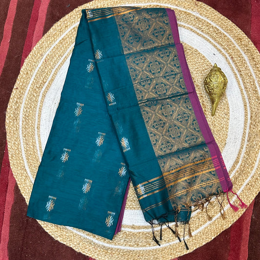 Soft Silk Cotton Sari Indian Teal Green Saree S115