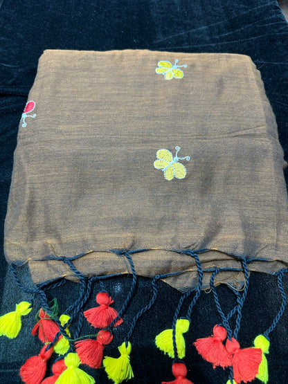 Khadi Soft Cotton Linen Sari Indian Saree Brown S77