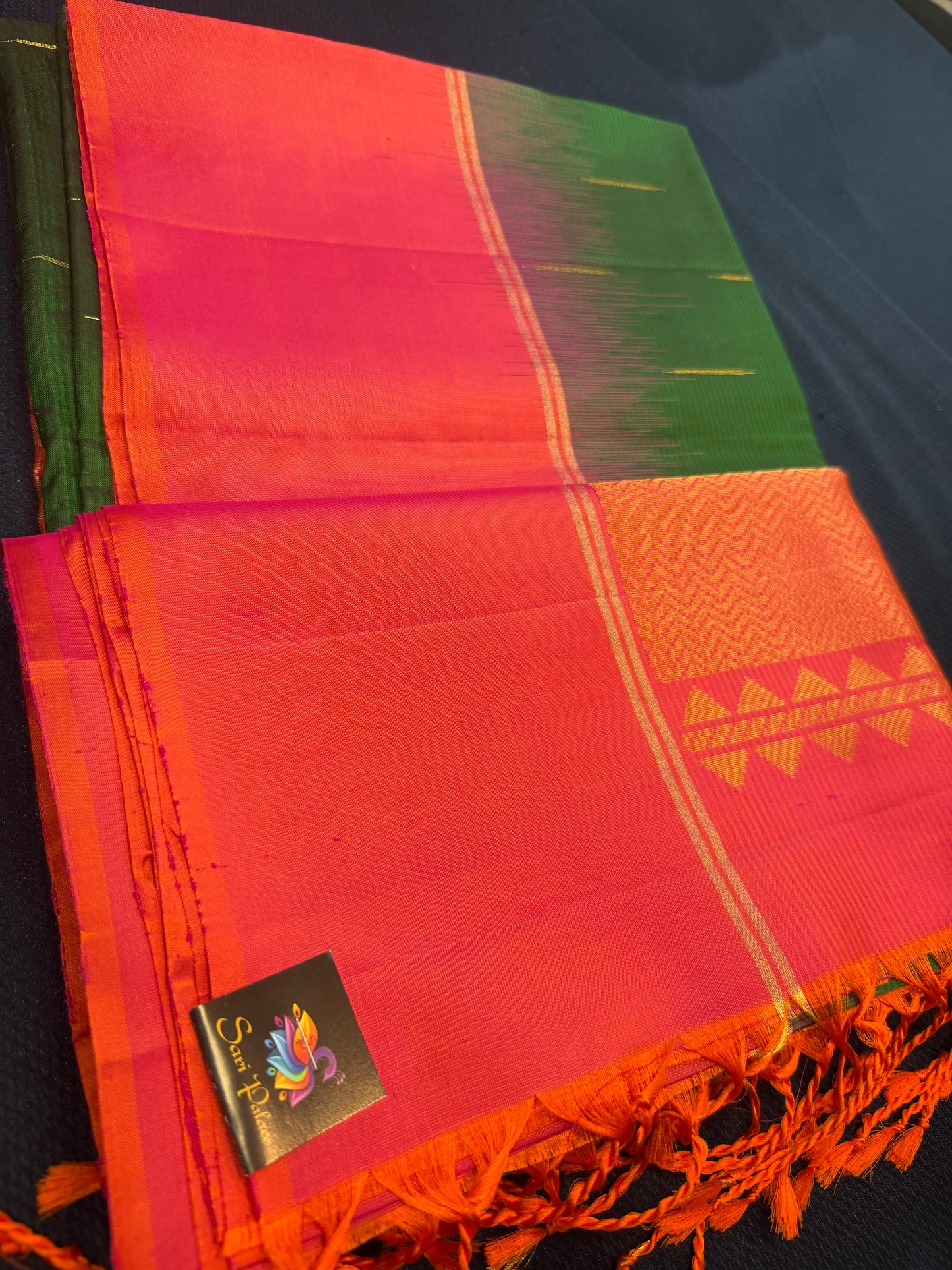 Kanchipuram Soft Silk Saree Pure Silk Sari Green Orange Colour | SS2