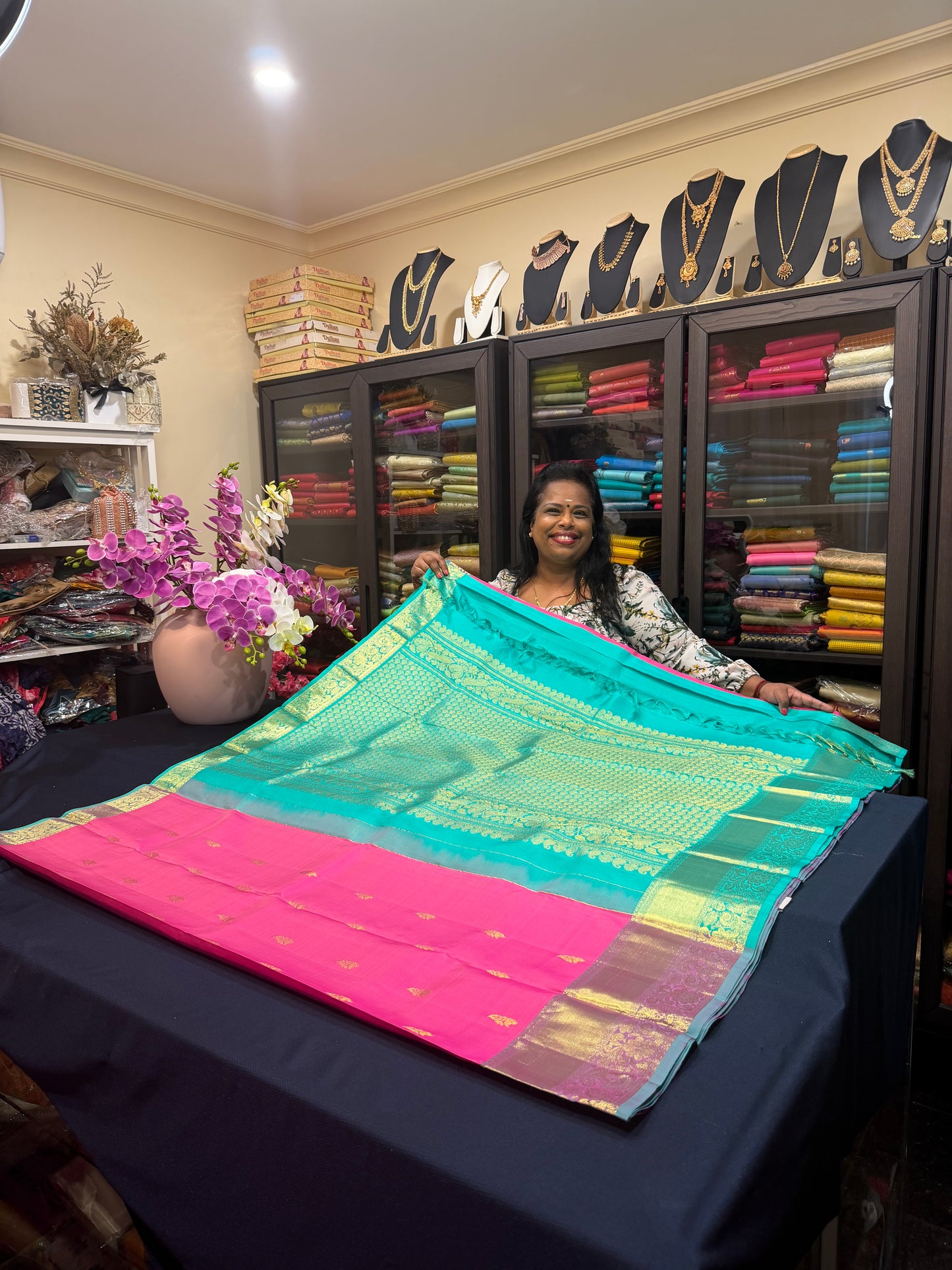 Kanchipuram Pure Silk Saree Pink & Green Kanjivaram Sari| SPK205