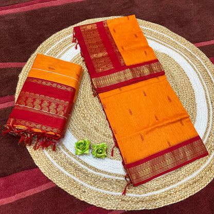 Mango Yellow & Red Kalyani Silk Cotton Sari South Indian Saree S140
