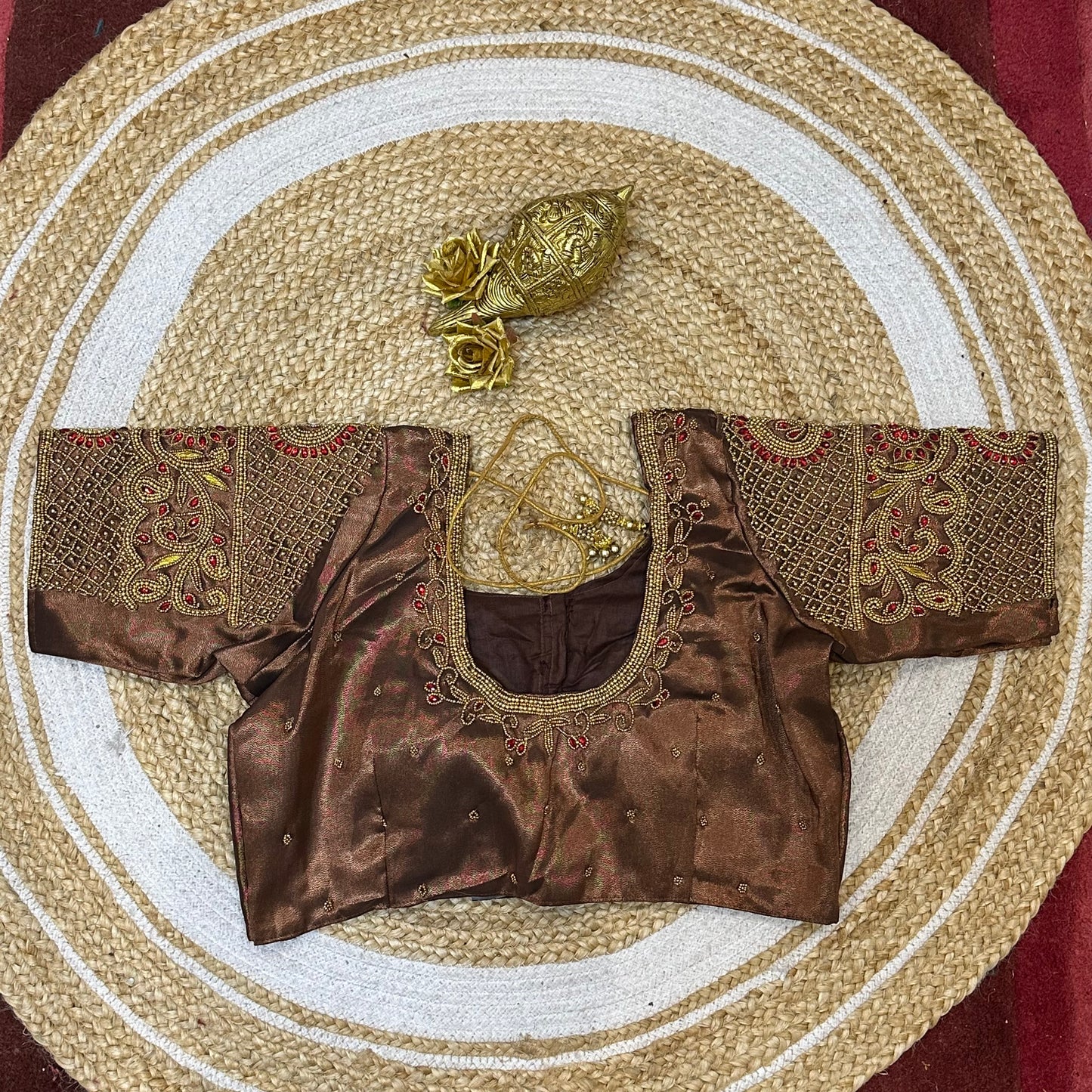 38” M Size 8 Aari Worked Sari Blouse Indian Saree Top Bronze B287