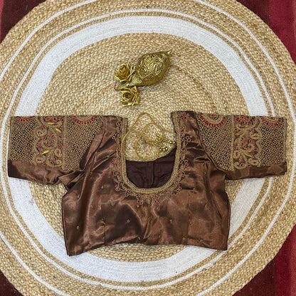 38” M Size 8 Aari Worked Sari Blouse Indian Saree Top Bronze B287